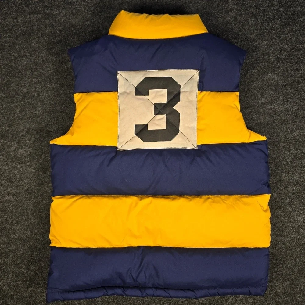 Vtg Polo Ralph Lauren Youth Navy Yellow Rugby Stripe Puffer Vest Big Logo Size 7